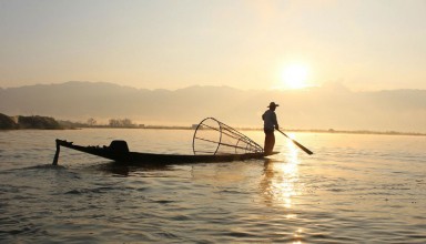 Myanmar Fisherman threw net for fising