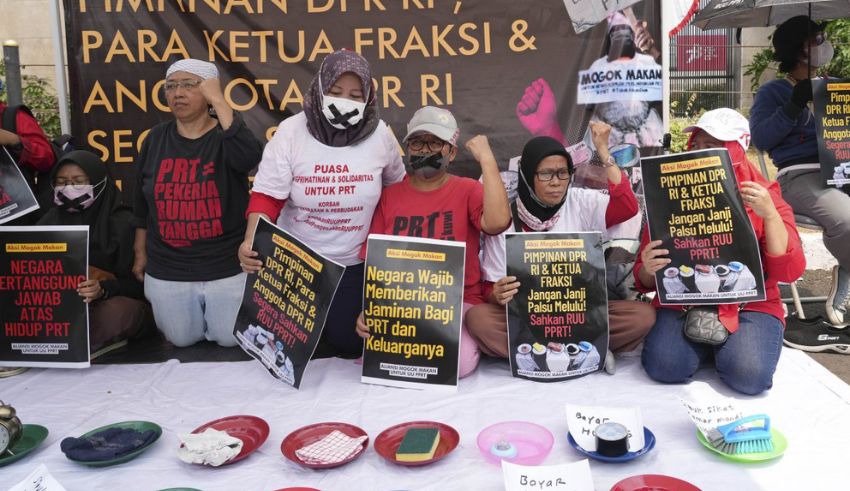 indonesian protesters initiate hunger strike amid delayed legislation to safeguard domestic workers