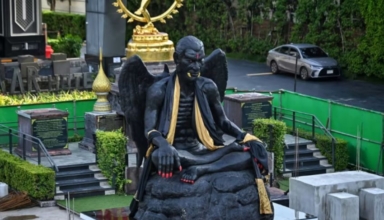 mysterious black statue sparks controversy and debate in bangkok