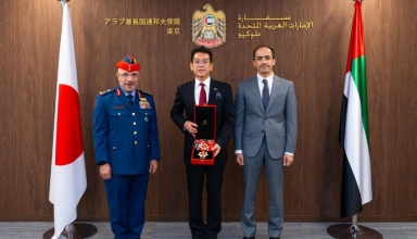 sheikh mohamed bin zayed awards uae military medal to japanese general